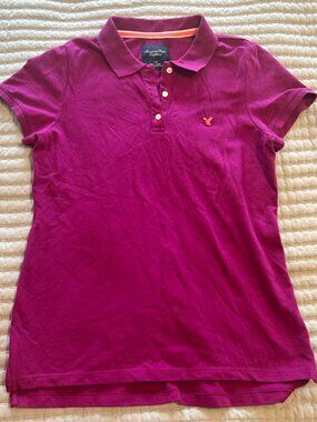 VTG American Eagle Y2K Fitted Polo Large Shirt Fuchsia Pink Orange Trim Preppy